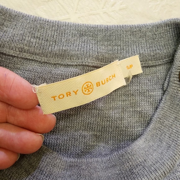 Tory Burch Size S P Gray Sweater with Button Detail 100% Merino Wool - Picture 9 of 10